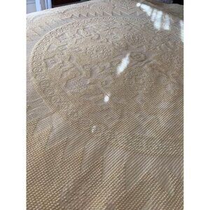 Vintage Hobnail Cotton Bedspread 95" x 109" 4" Fringe Yellow Floral Pattern